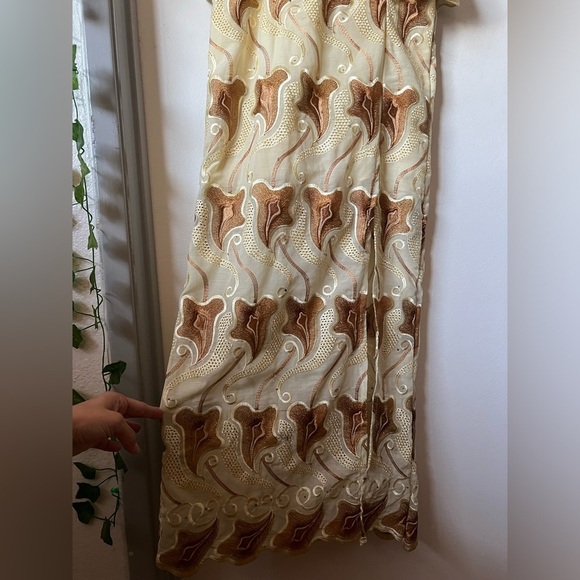 Handmade elegant women’s special occasion peplum gown in brown yellow Size S - Picture 5 of 14